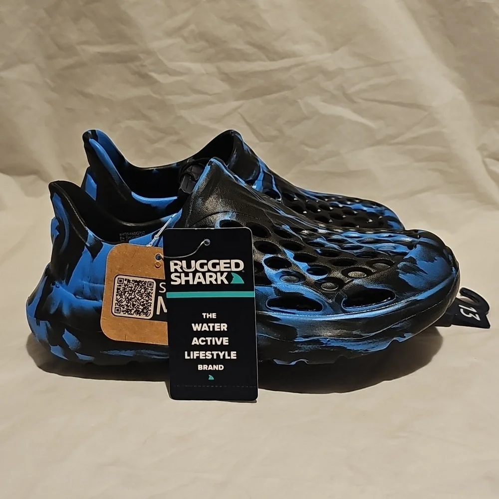 Rugged Shark Kids Size 13 Blue-Black Slip On Floatable Water Sneakers New